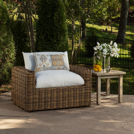 image of Azza collection outdoor chair with white cushions