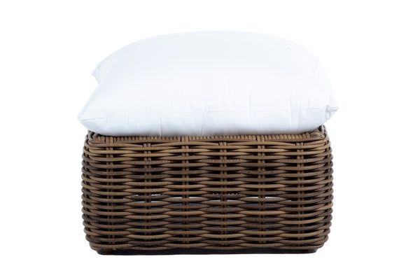 Wicker Ottoman with White Cushion